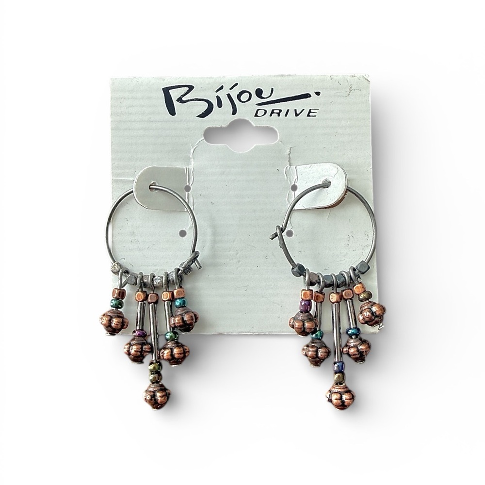 Y2K Beaded Hoop Earrings Copper Silver Tone NWT Deadstock Bijou Drive